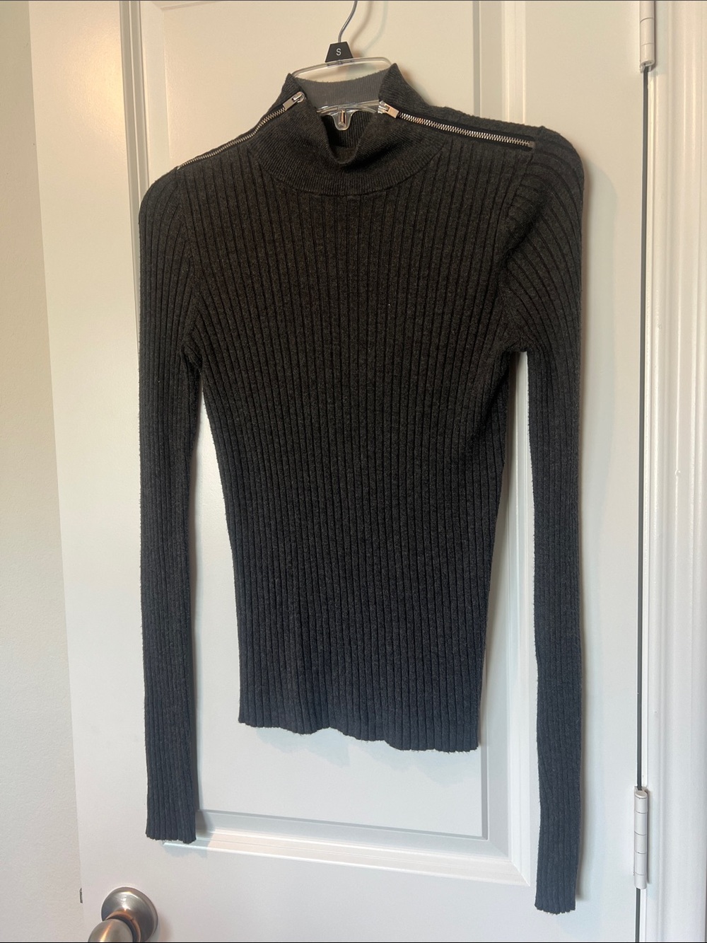 Express Dark Gray Zip-Shoulder Sweater